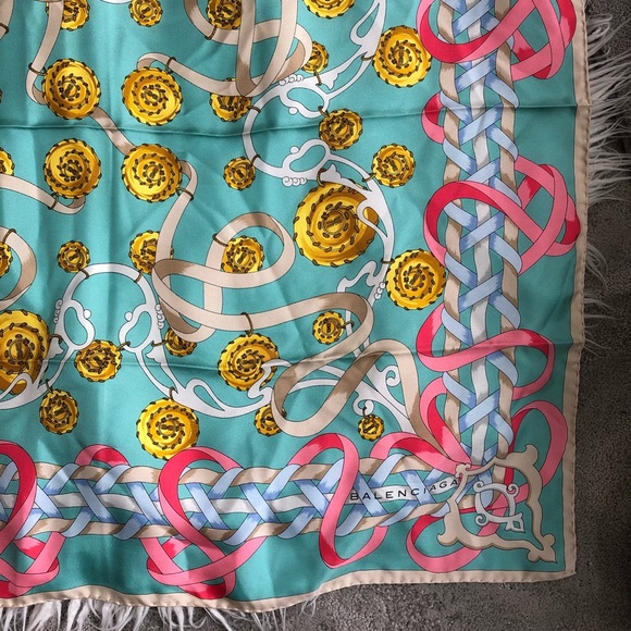 SOLD Balenciaga Vintage 100% Silk Ribbon Print Sca - Picture 5 of 8